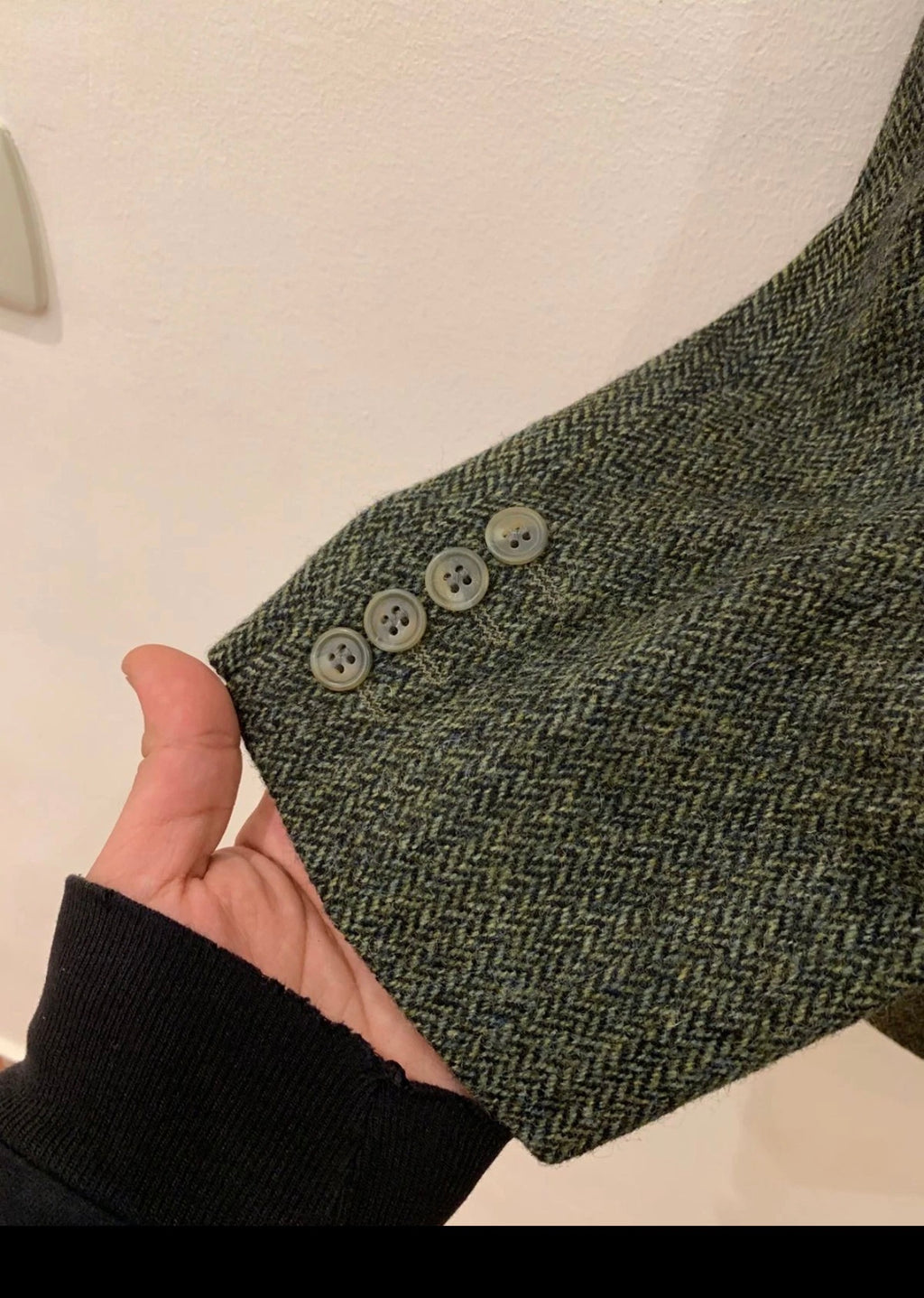 Vintage pure wool handwoven tweed Kynoch herringbone green jacket blazer 44R