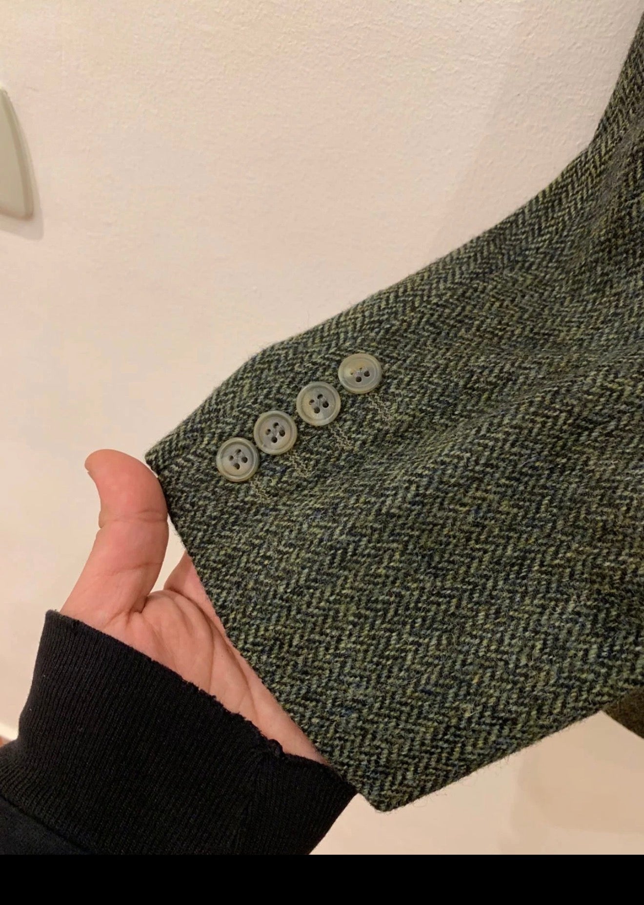 Vintage pure wool handwoven tweed Kynoch herringbone green jacket blazer 44R