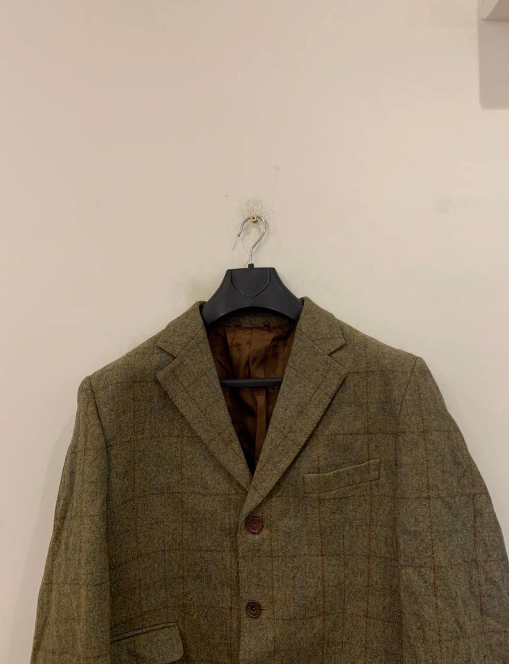 Vintage pure wool handwoven Tweed Windowpane green hunting jacket blazer 42R