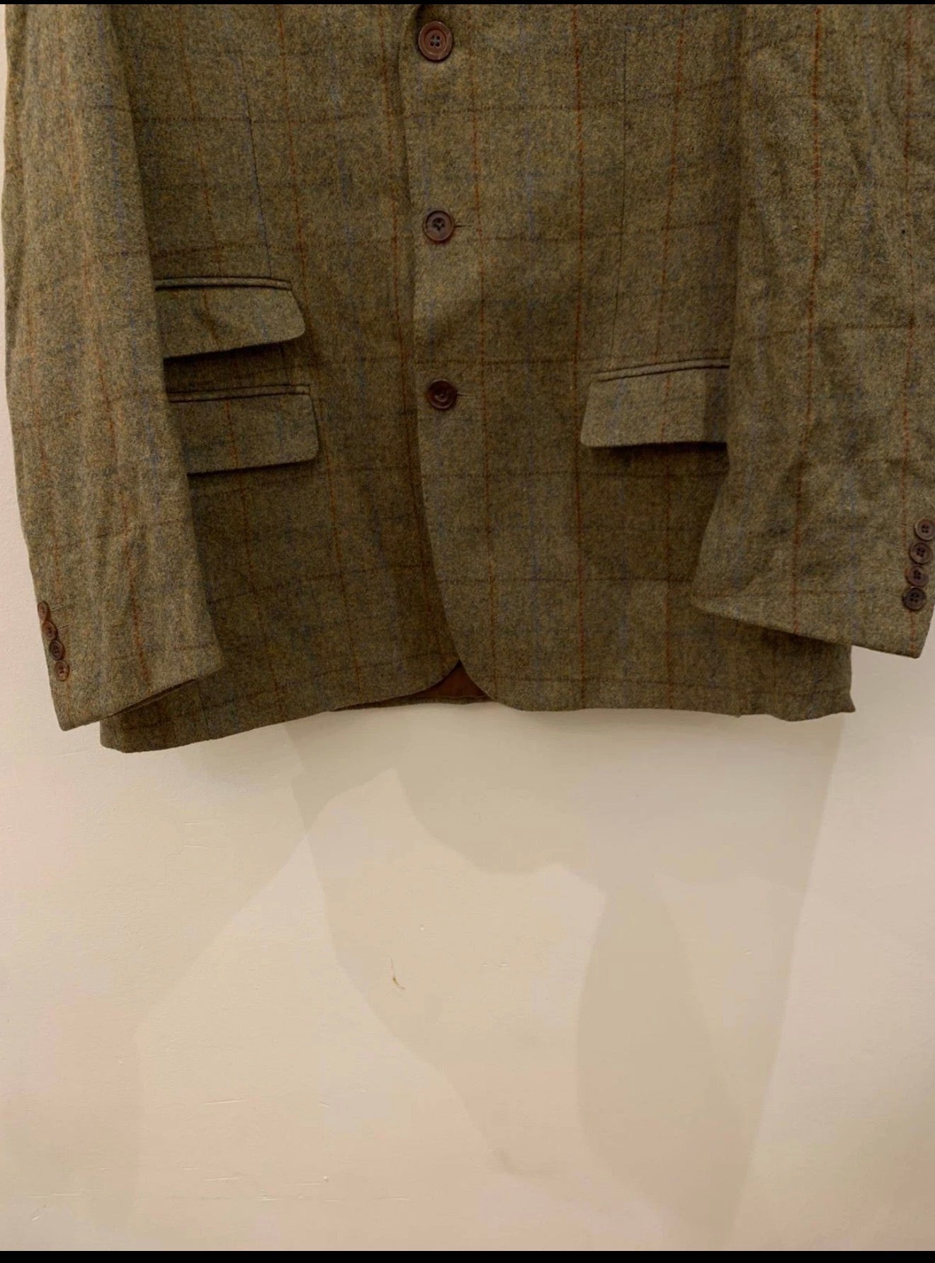 Vintage pure wool handwoven Tweed Windowpane green hunting jacket blazer 42R