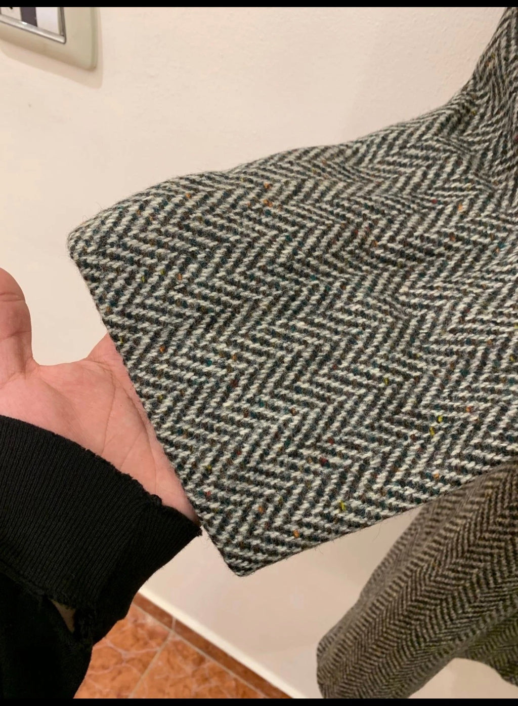 1970s Vintage pure wool handwoven tweed herringbone classic over coat 48R 48L XL