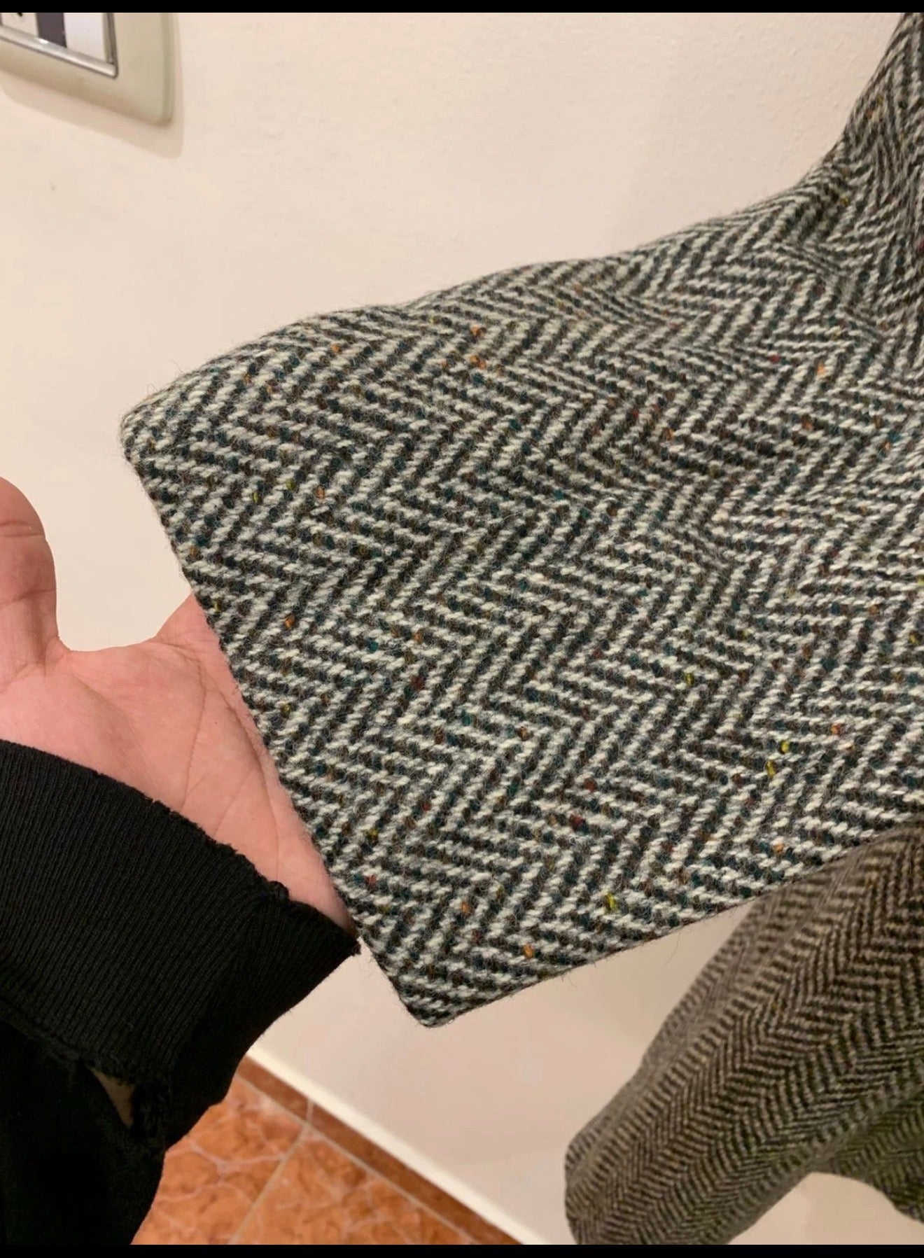 1970s Vintage pure wool handwoven tweed herringbone classic over coat 48R 48L XL