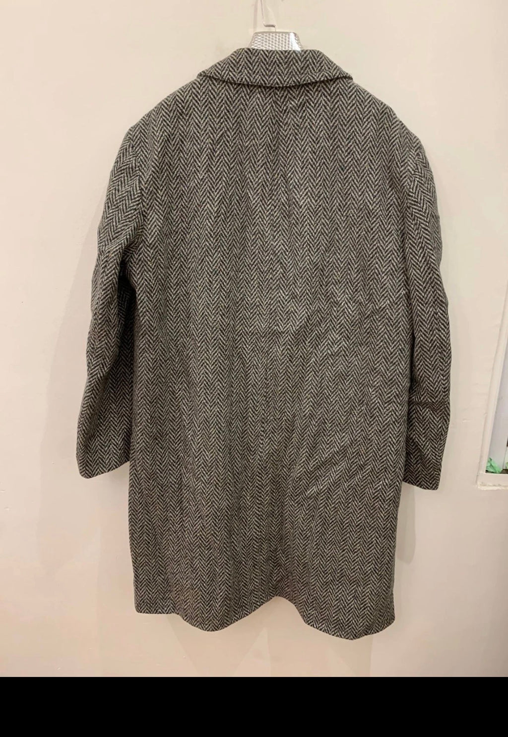 1970s Vintage pure wool handwoven tweed herringbone classic over coat 48R 48L XL