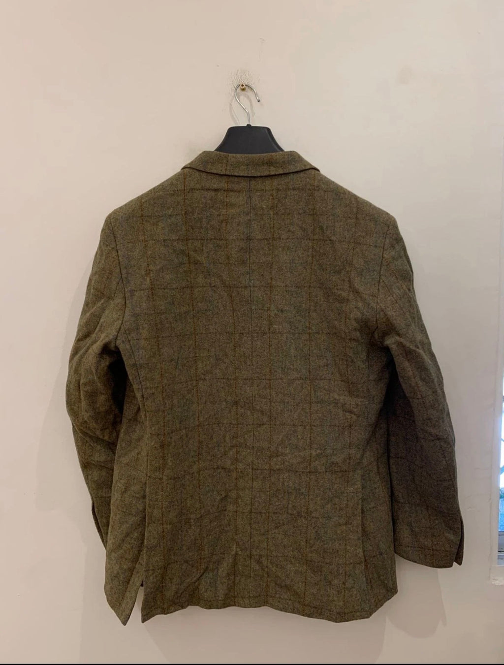 Vintage pure wool handwoven Tweed Windowpane green hunting jacket blazer 42R