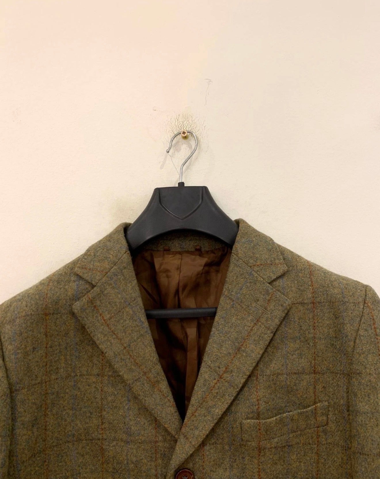 Vintage pure wool handwoven Tweed Windowpane green hunting jacket blazer 42R