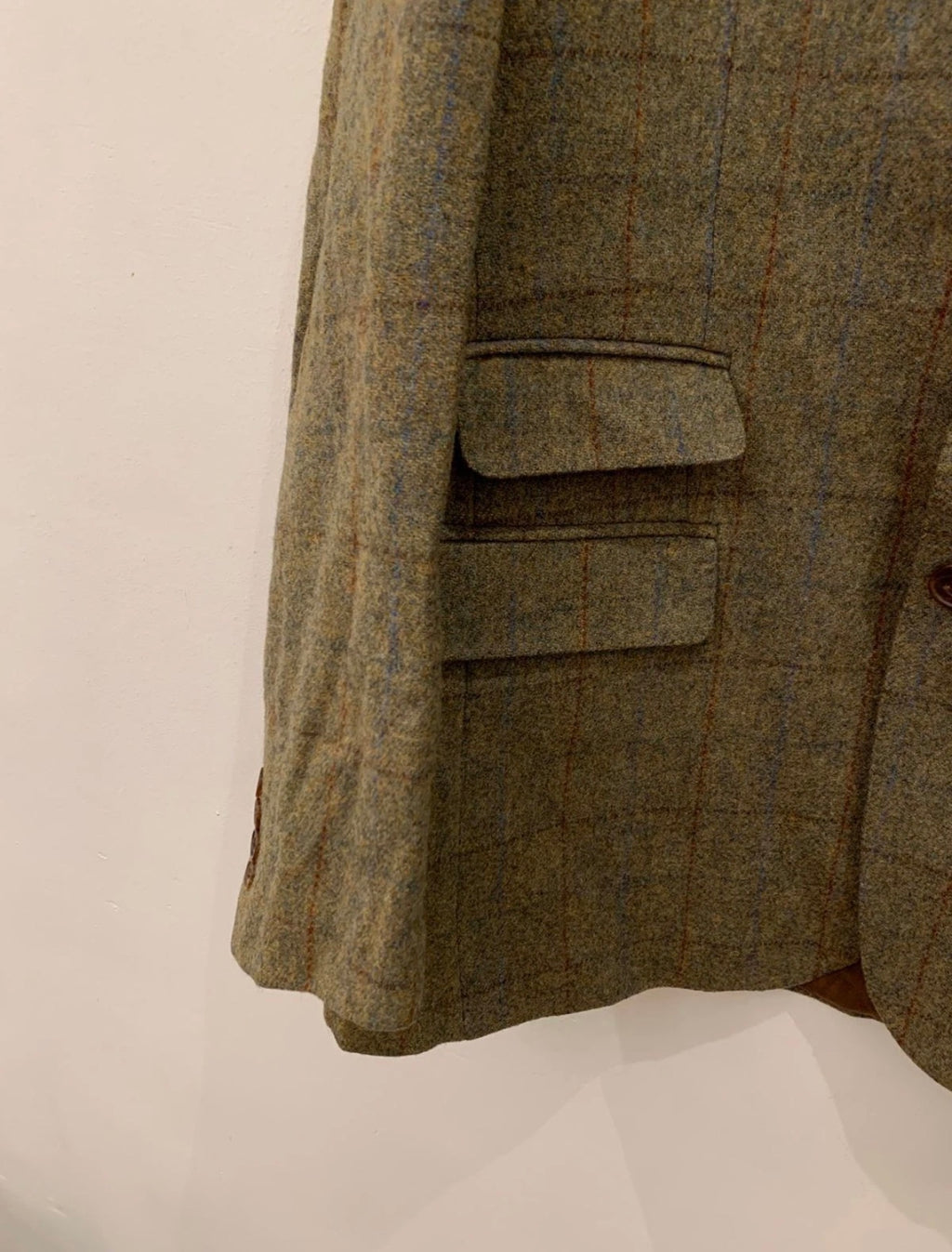 Vintage pure wool handwoven Tweed Windowpane green hunting jacket blazer 42R