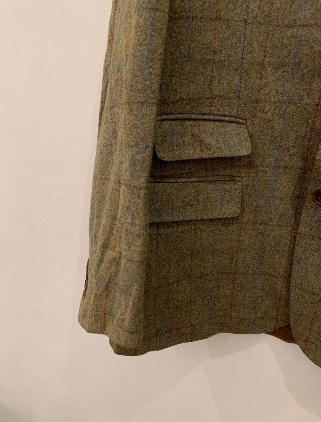 Vintage pure wool handwoven Tweed Windowpane green hunting jacket blazer 42R