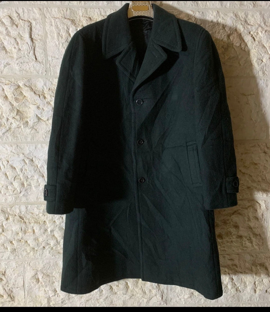 1970s vintage pure woollen wool classic dark green top over coat 46R XL