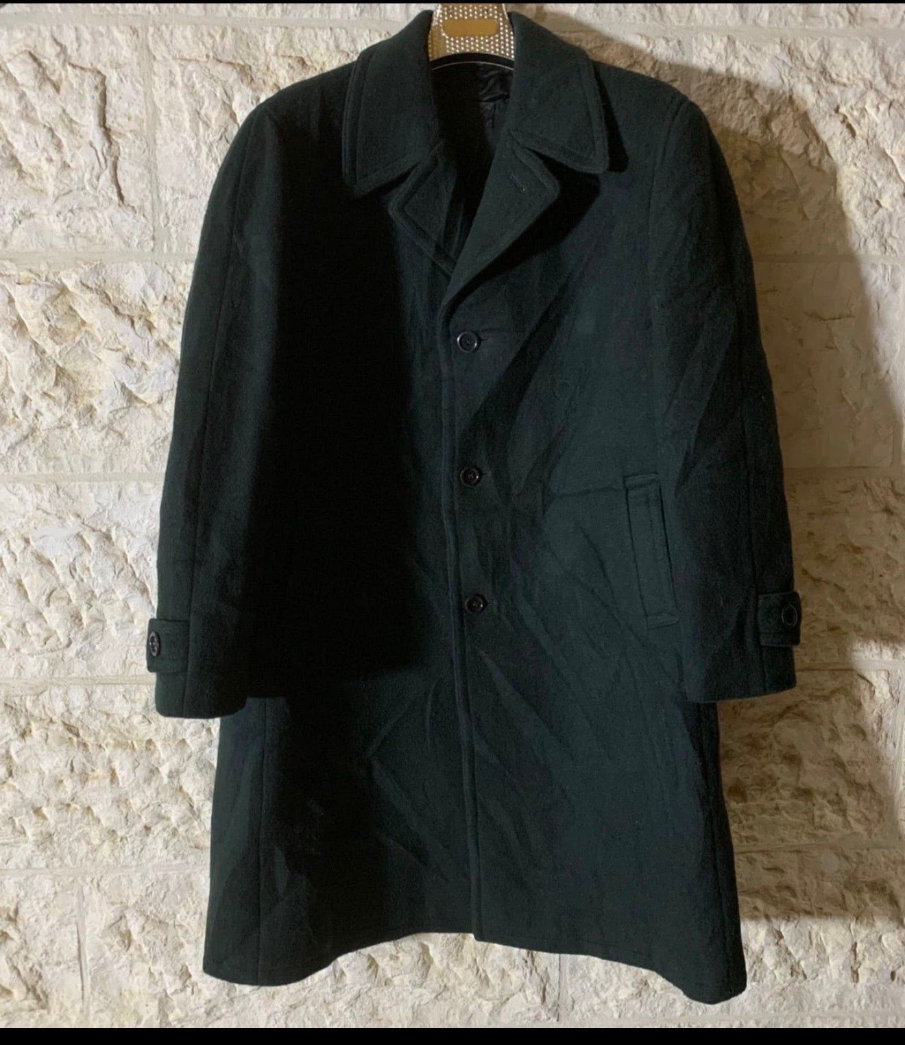 1970s vintage pure woollen wool classic dark green top over coat 46R XL