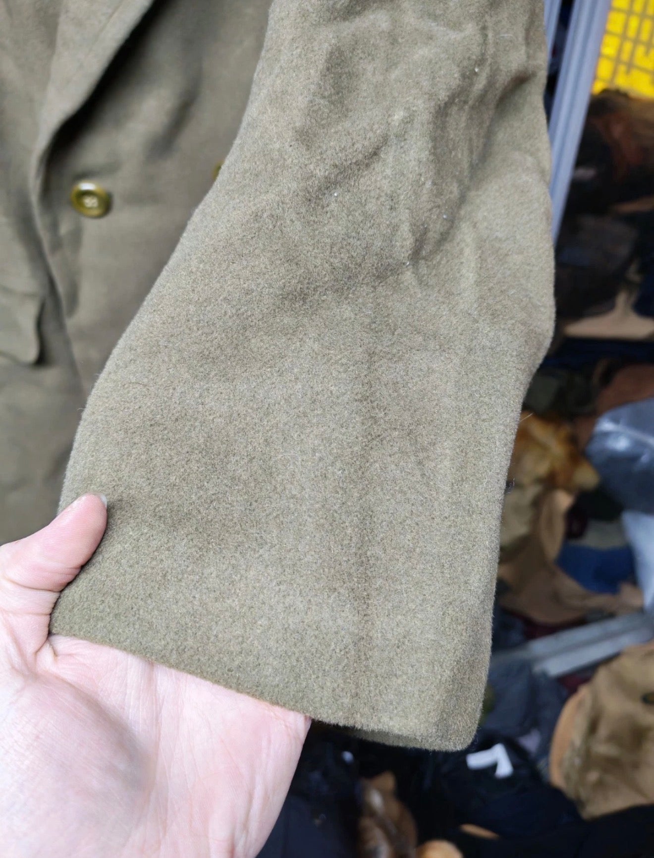 1970s Vintage Pure woollen Wool double breasted belted green over coat 48R XL