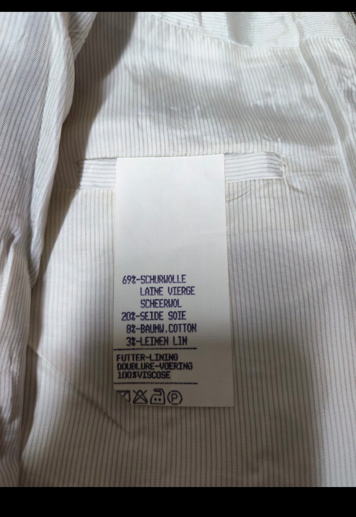 Vintage wool silk cotton linen Windowpane beige brown classic suit 44R