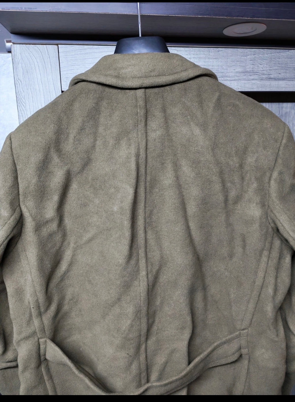 1970s Vintage Pure woollen Wool double breasted belted green over coat 48R XL
