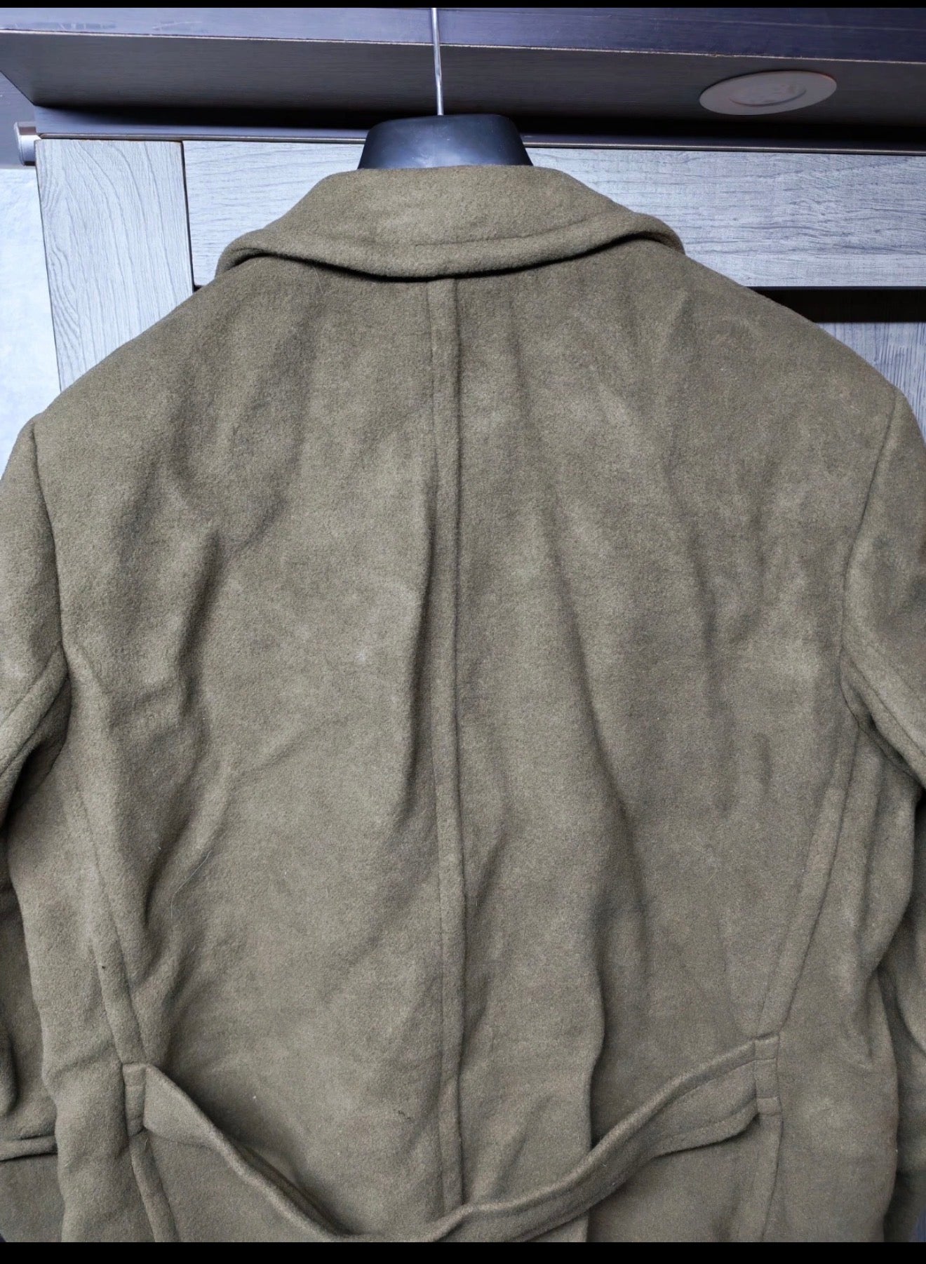 1970s Vintage Pure woollen Wool double breasted belted green over coat 48R XL