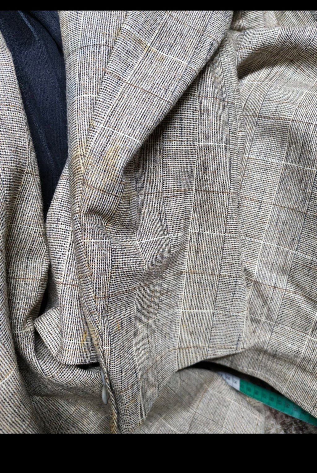 Vintage wool silk cotton linen Windowpane beige brown classic suit 44R