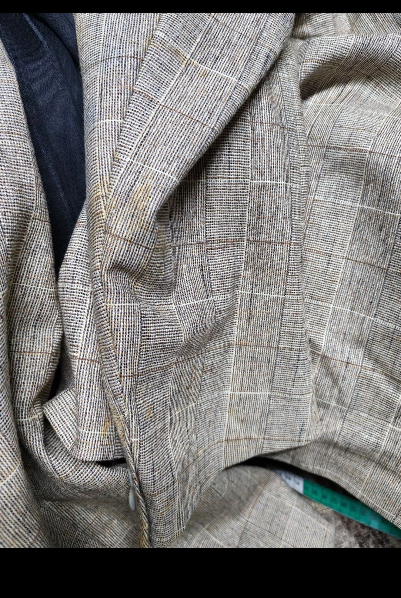 Vintage wool silk cotton linen Windowpane beige brown classic suit 44R