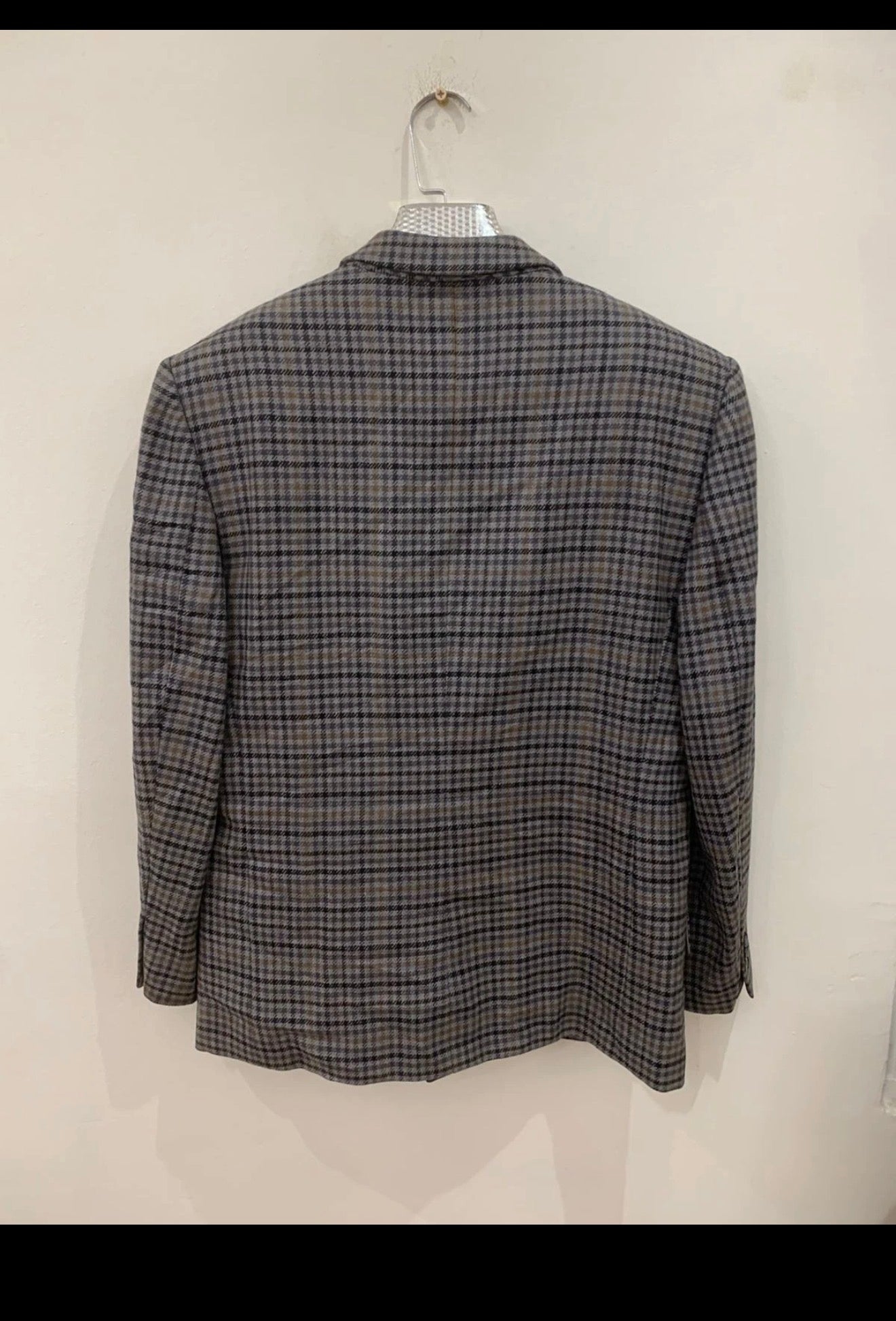 1970s vintage pure wool classic double breasted plaid jacket blazer 38R 38S