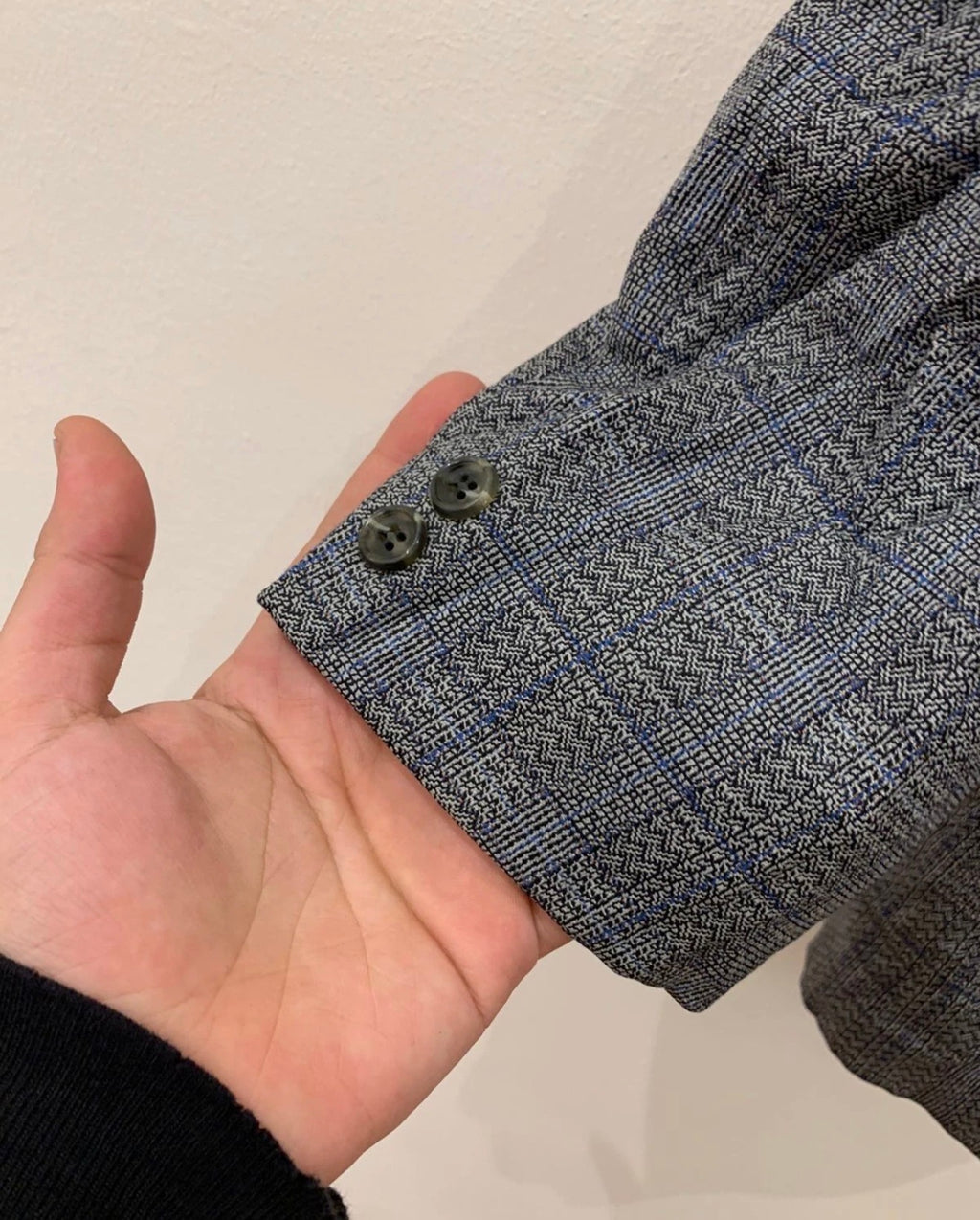 1970s Vintage pure wool camouflage plaid Disco gray blue jacket blazer 38R 38S