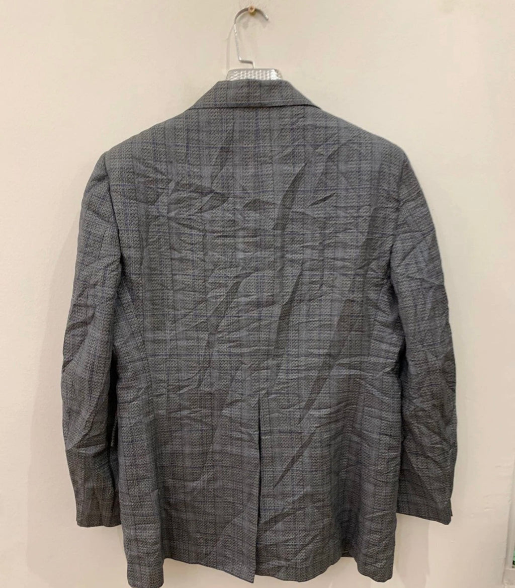 1970s Vintage pure wool camouflage plaid Disco gray blue jacket blazer 38R 38S