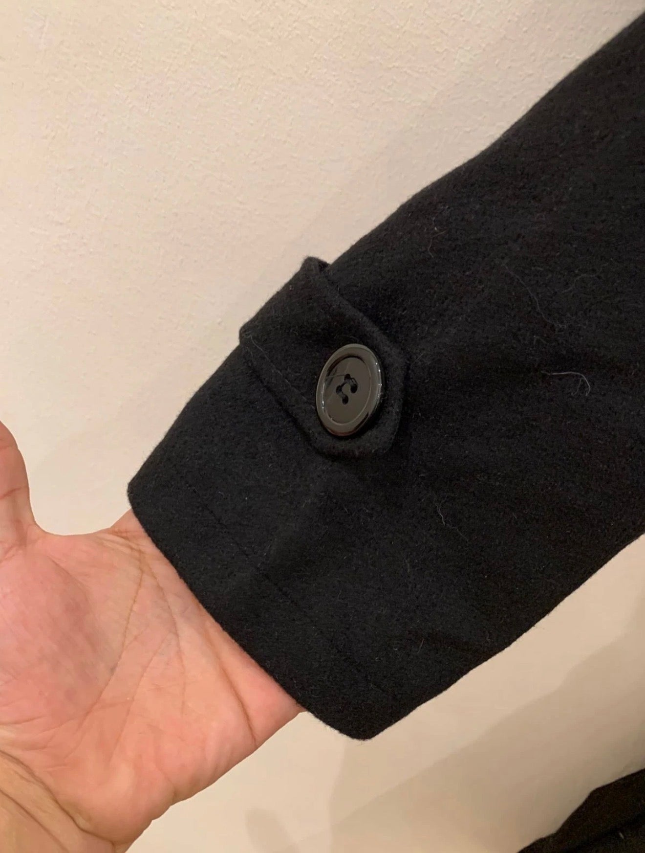 Classic style wool blend belted black top over coat 44R