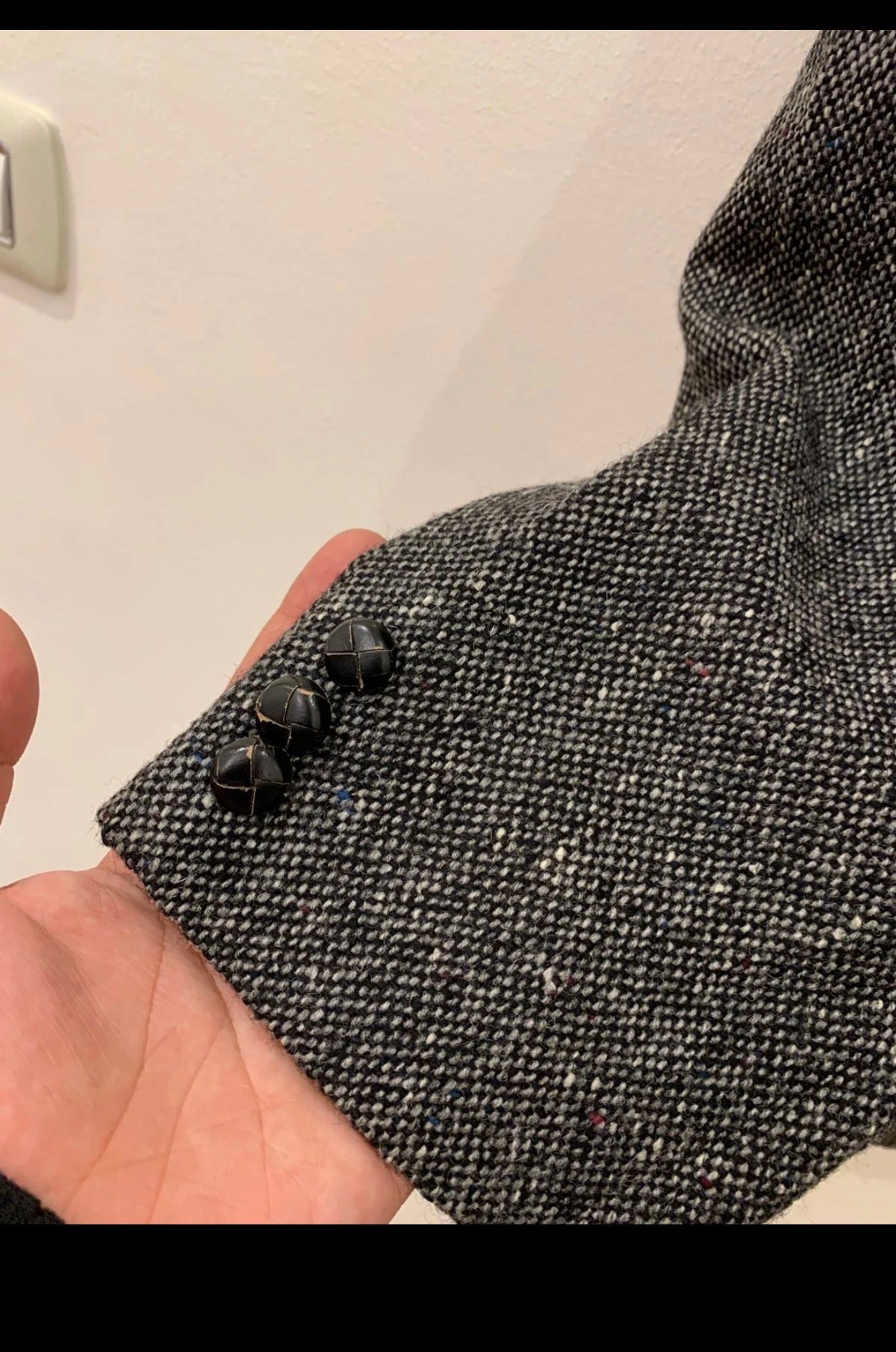 Vintage pure wool handwoven Donegal tweed classic charcoal jacket blazer 44R