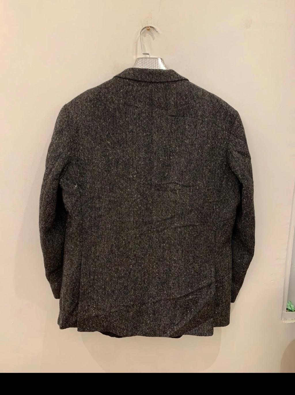 Vintage pure wool handwoven Donegal tweed classic charcoal jacket blazer 44R
