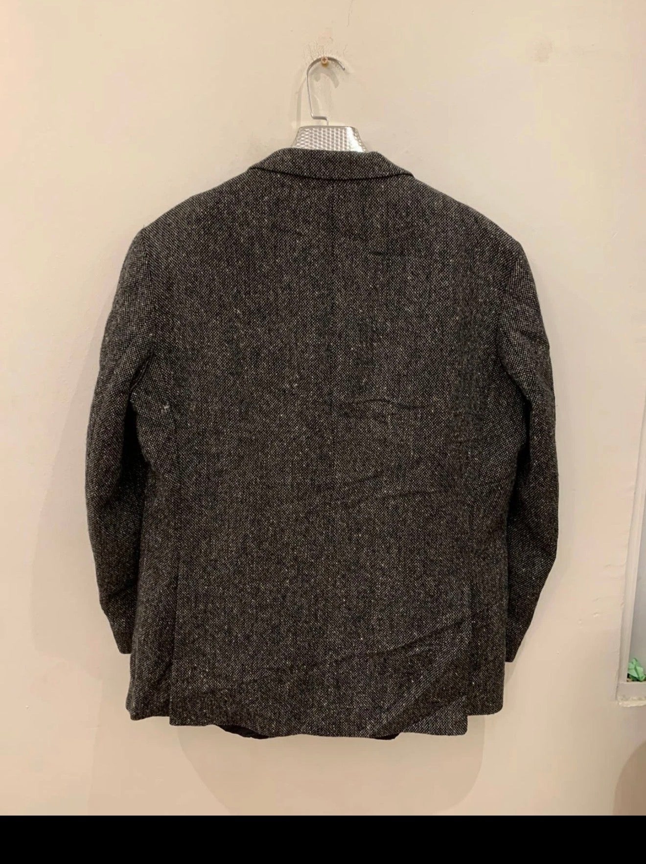 Vintage pure wool handwoven Donegal tweed classic charcoal jacket blazer 44R