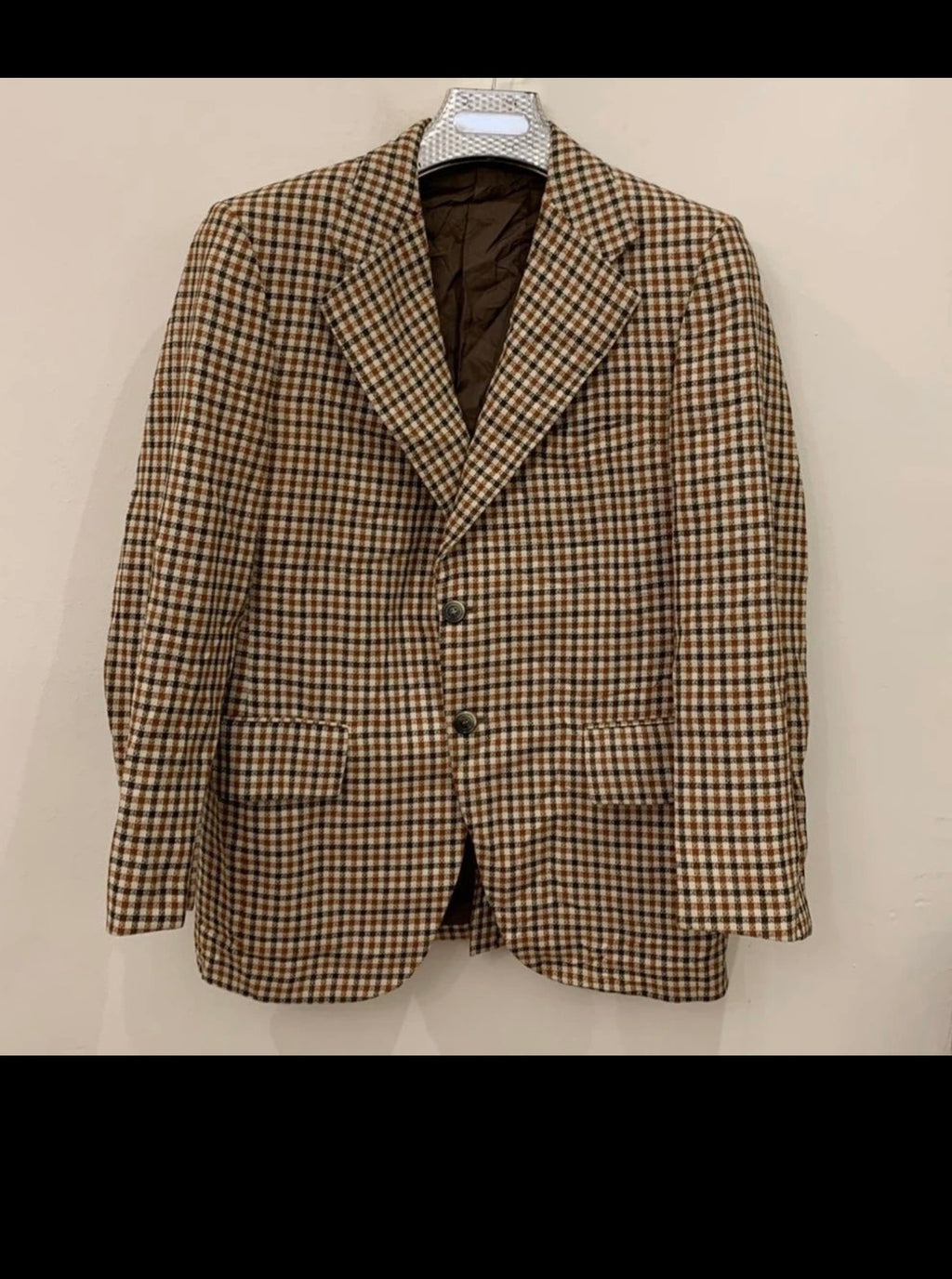 1970s Vintage pure wool handwoven tweed plaid hunting jacket blazer 38R 38S