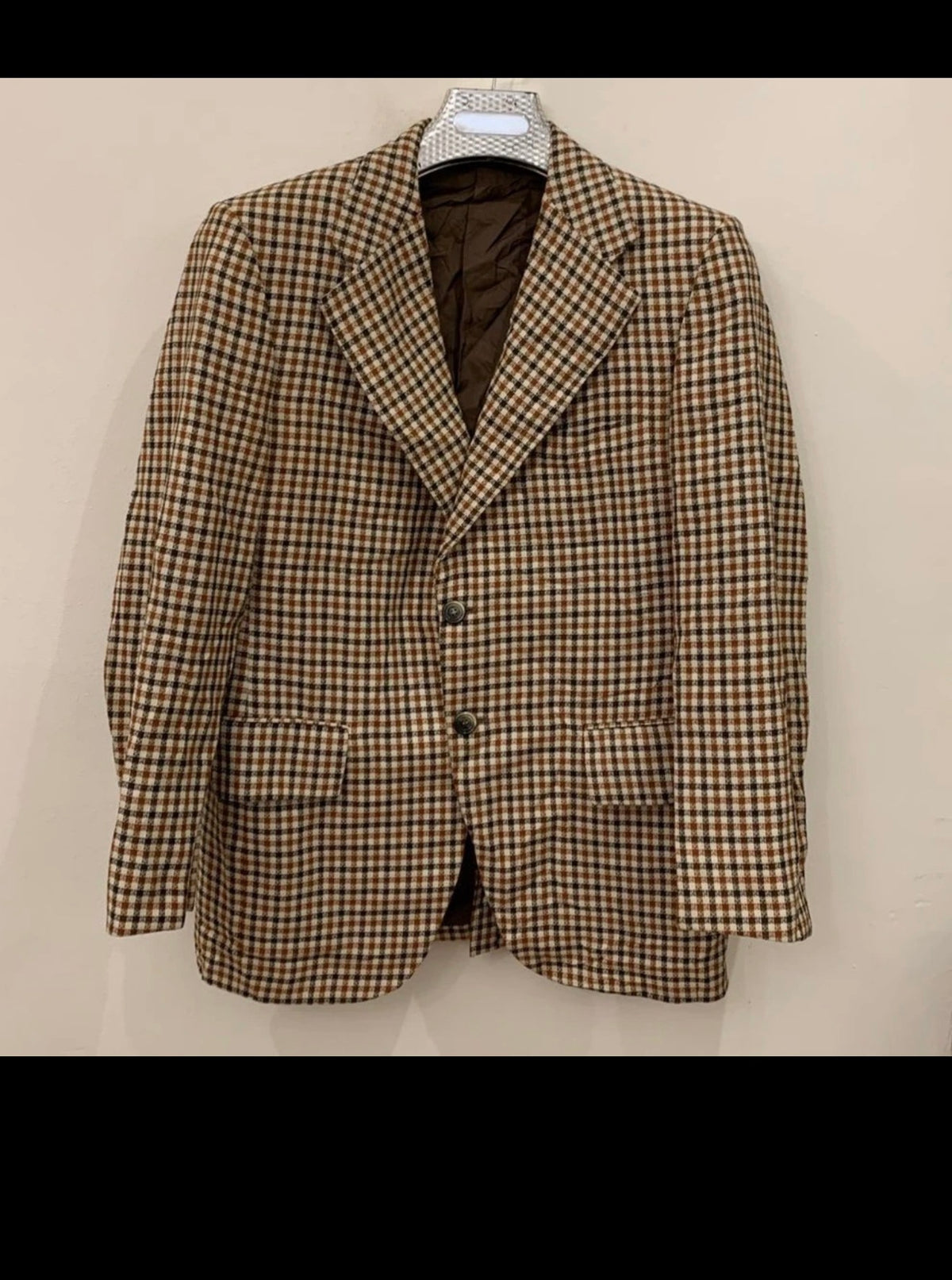 1970s Vintage pure wool handwoven tweed plaid hunting jacket blazer 38R 38S