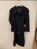 Vintage woollen wool belted black classic long over coat 44R
