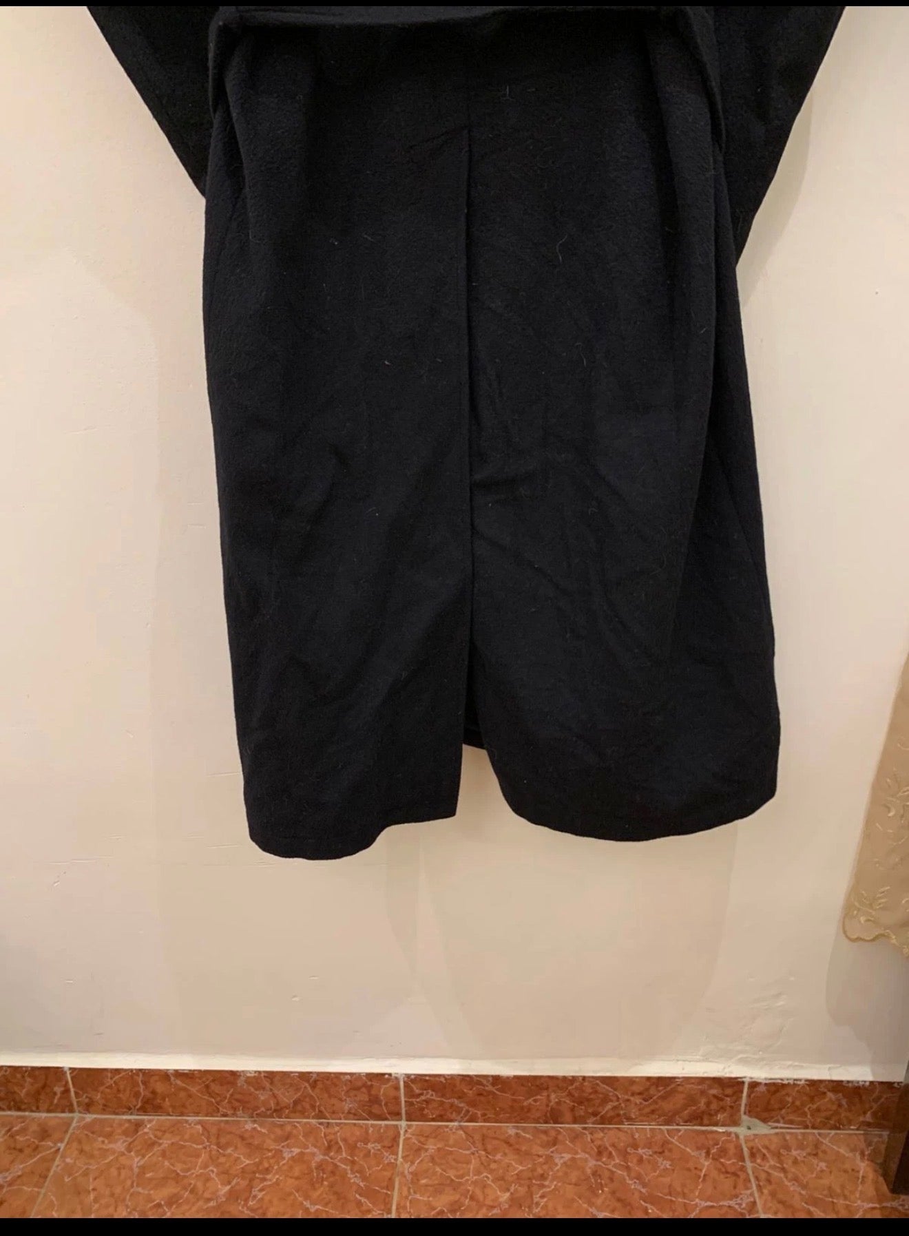 Vintage woollen wool belted black classic long over coat 44R
