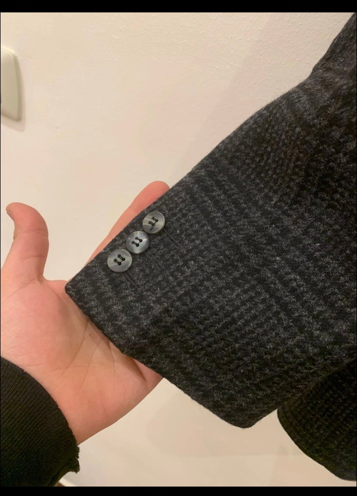 Vintage pure wool handwoven tweed classic glen check charcoal jacket blazer 40R
