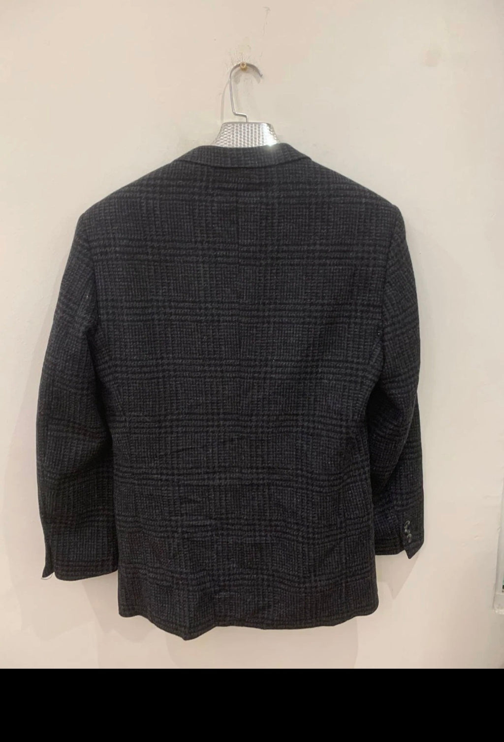 Vintage pure wool handwoven tweed classic glen check charcoal jacket blazer 40R