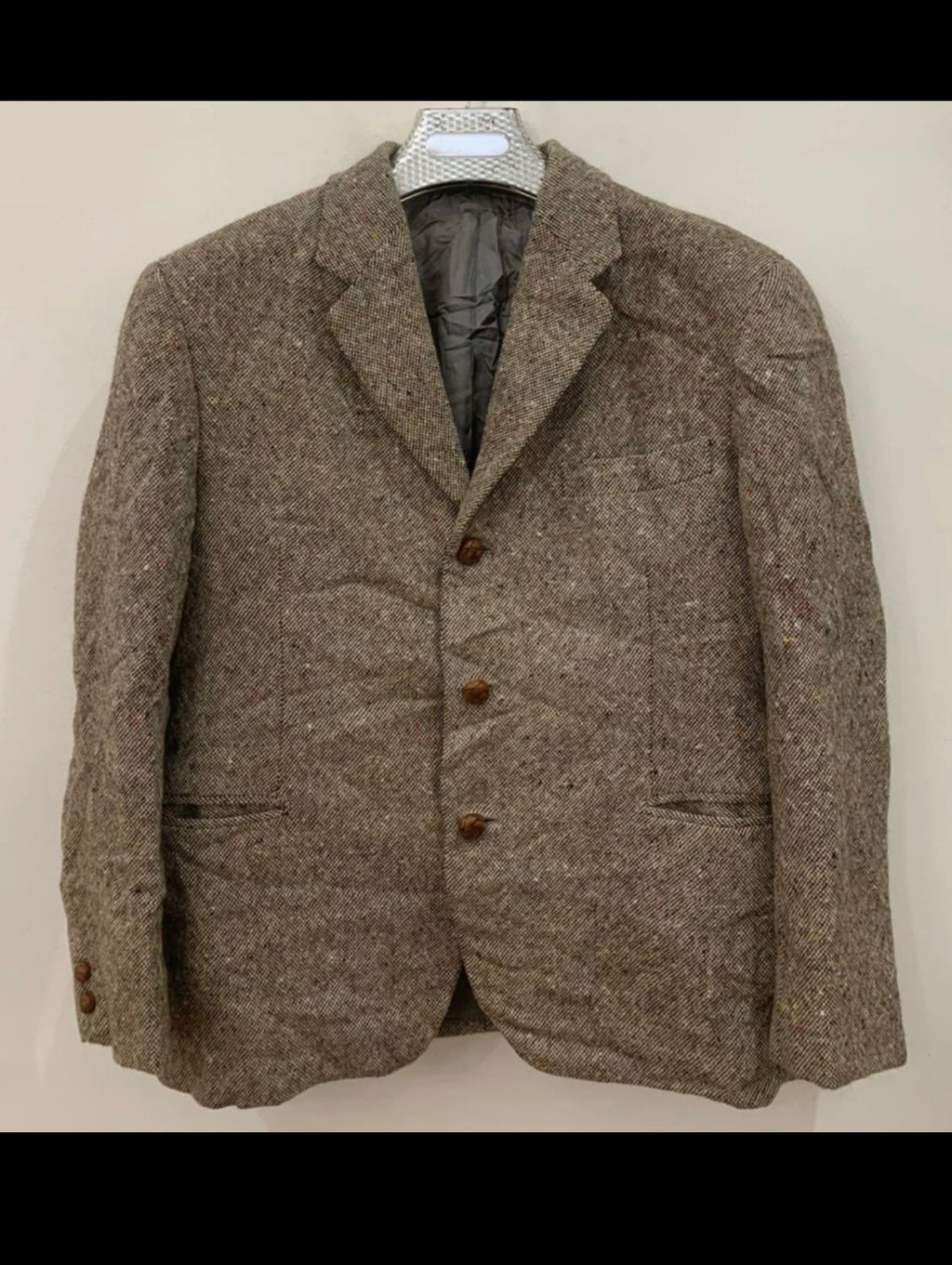 1970s Vintage pure wool handwoven tweed brown hunting jacket blazer 40R 40S