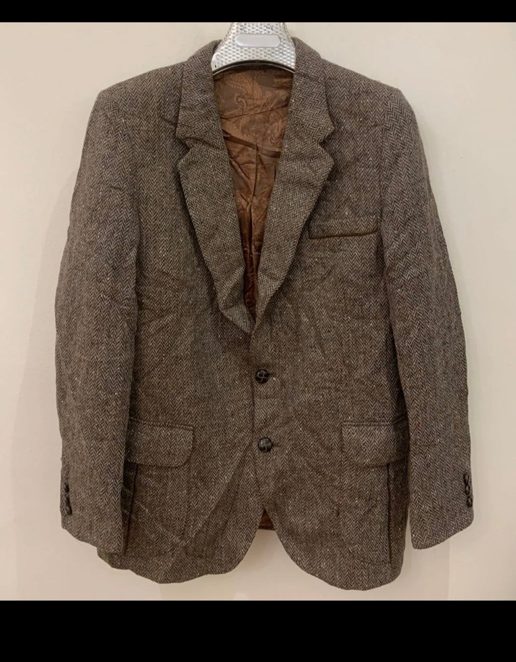 Vintage pure wool handwoven Tweed herringbone hunting jacket blazer 38R 36R