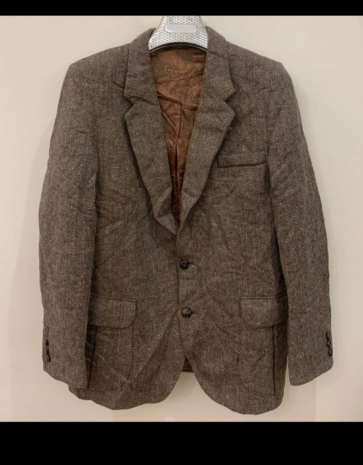 Vintage pure wool handwoven Tweed herringbone hunting jacket blazer 38R 36R