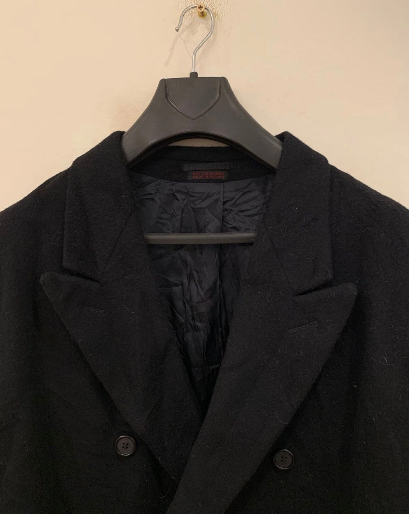 Vintage woollen wool double breasted gangster black long over coat 46L XL