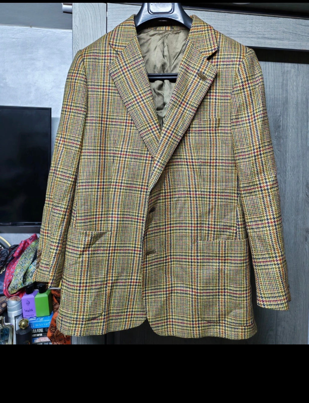 Vintage houndstooth pure wool handwoven soft tweed hunting jacket blazer 38R