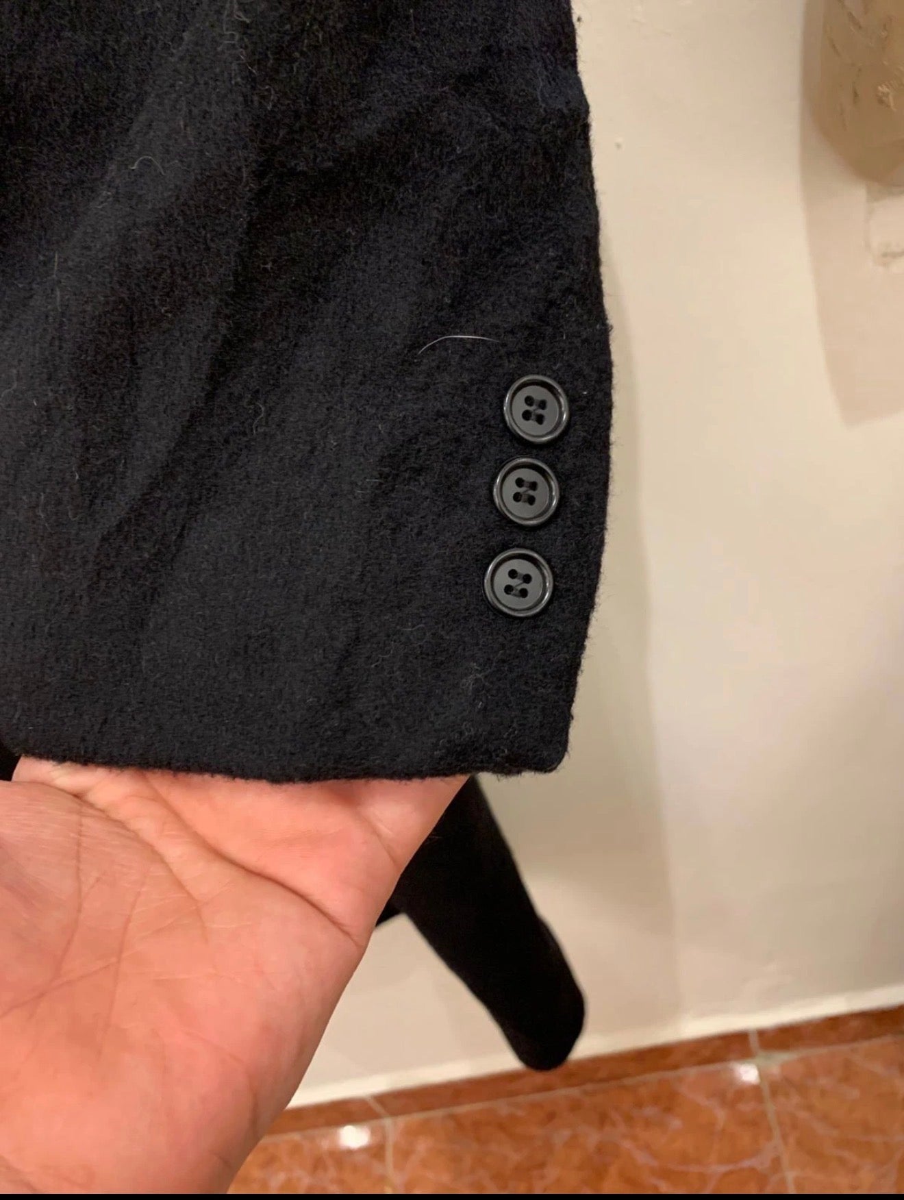 Vintage woollen wool double breasted gangster black long over coat 46L XL