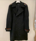 Classic style wool blend double breasted belted black over coat 44R 44L