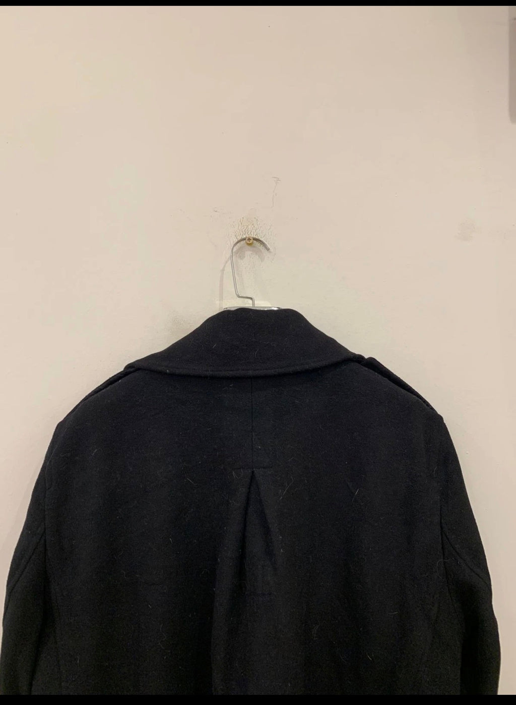 Classic style wool blend double breasted belted black over coat 44R 44L