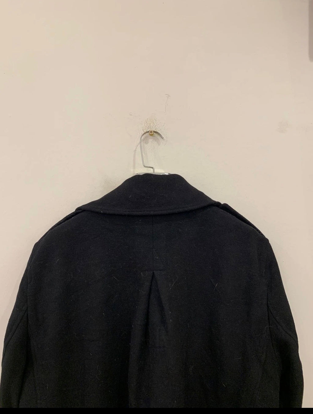 Classic style wool blend double breasted belted black over coat 44R 44L