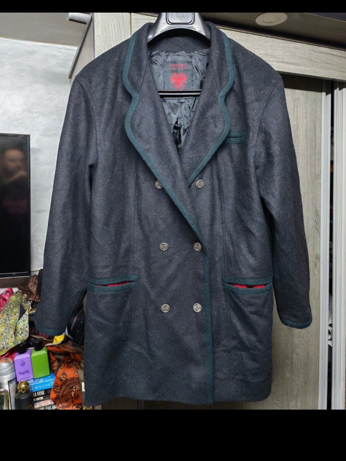 Vintage exquisit Loden wool blend silver button charcoal jacket 42 L 12