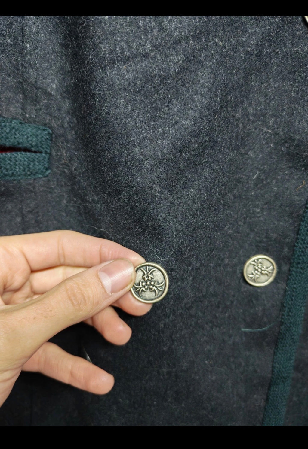 Vintage exquisit Loden wool blend silver button charcoal jacket 42 L 12