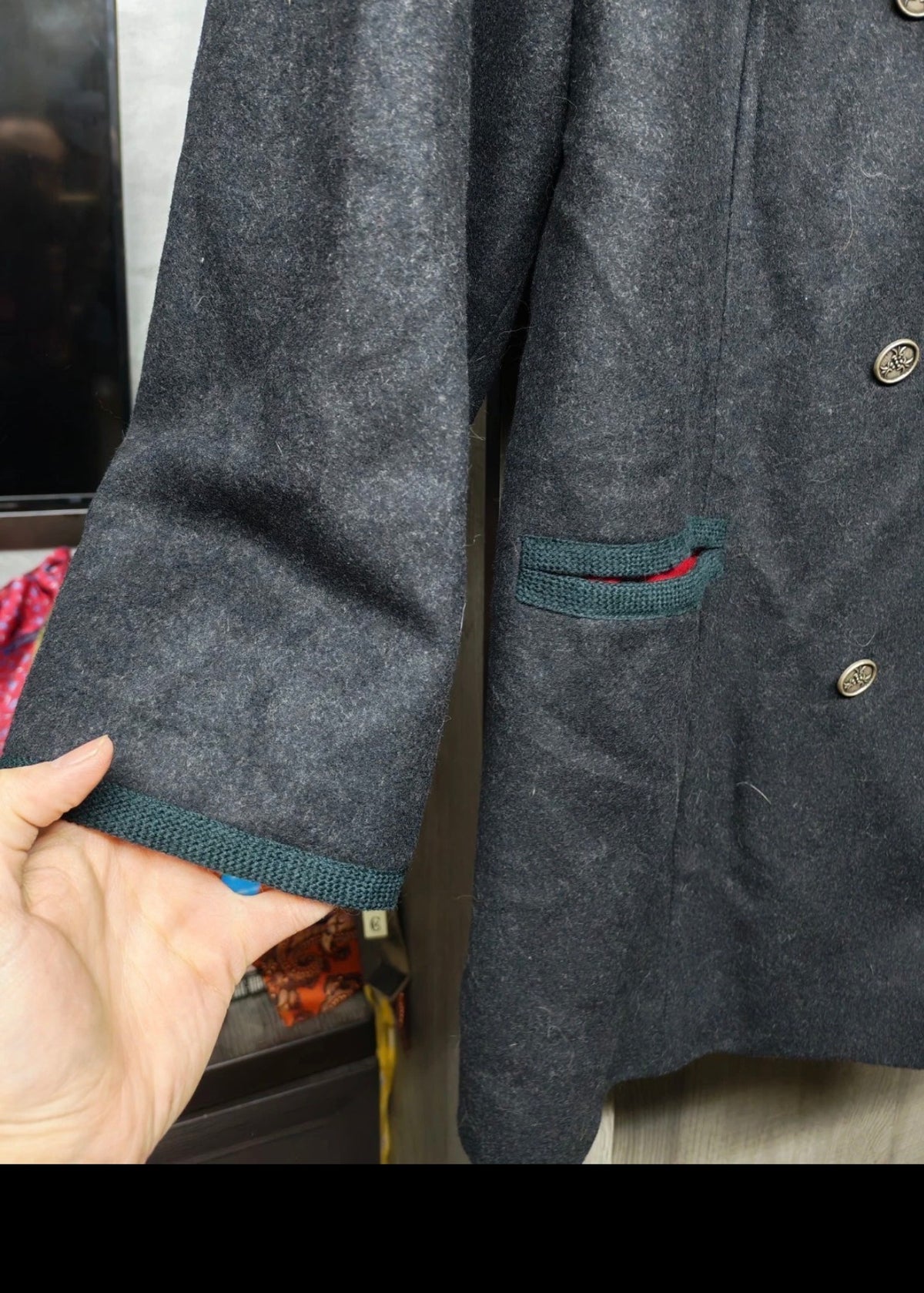 Vintage exquisit Loden wool blend silver button charcoal jacket 42 L 12