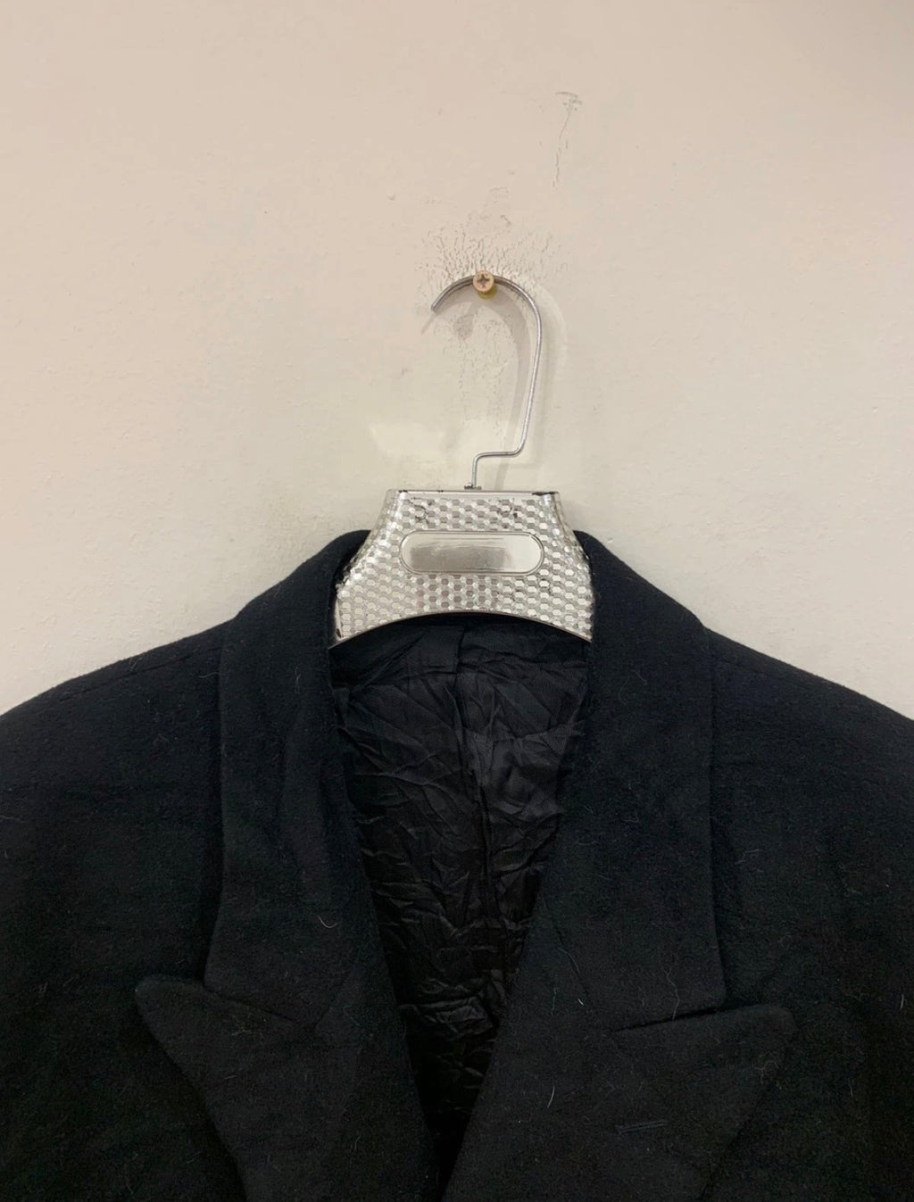 Vintage wool Cashmere blend double breasted gangster black over coat 46R 46L XL