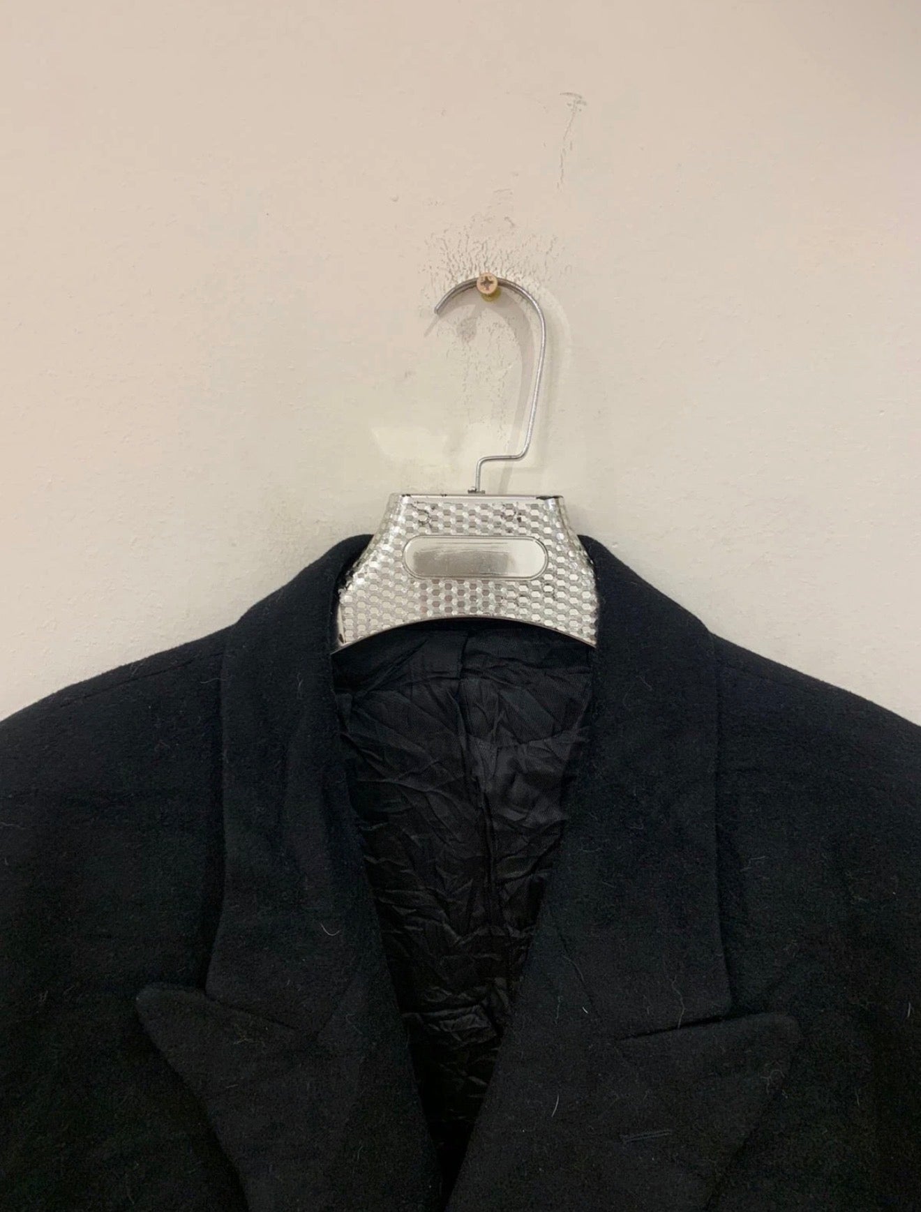 Vintage wool Cashmere blend double breasted gangster black over coat 46R 46L XL