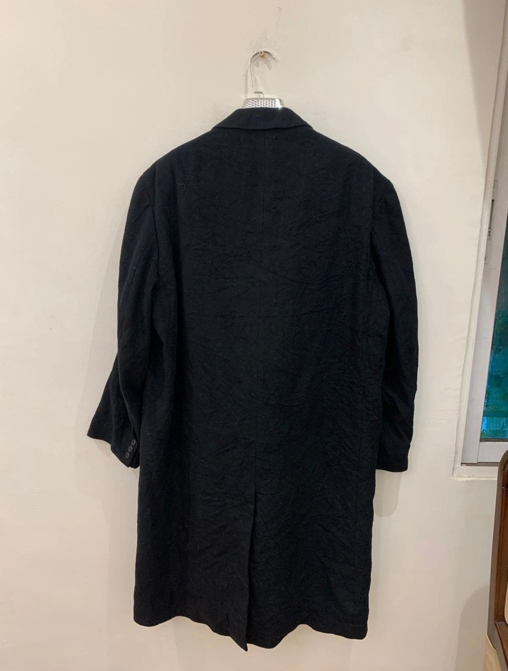 Vintage wool Cashmere blend double breasted gangster black over coat 46R 46L XL