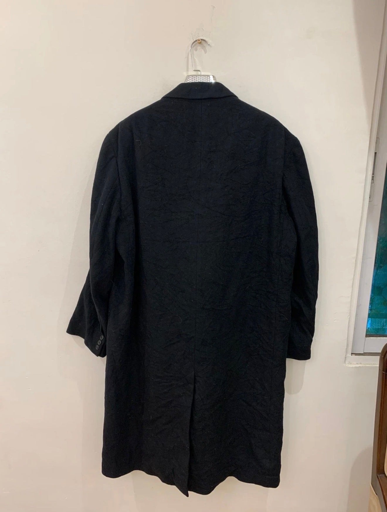 Vintage wool Cashmere blend double breasted gangster black over coat 46R 46L XL