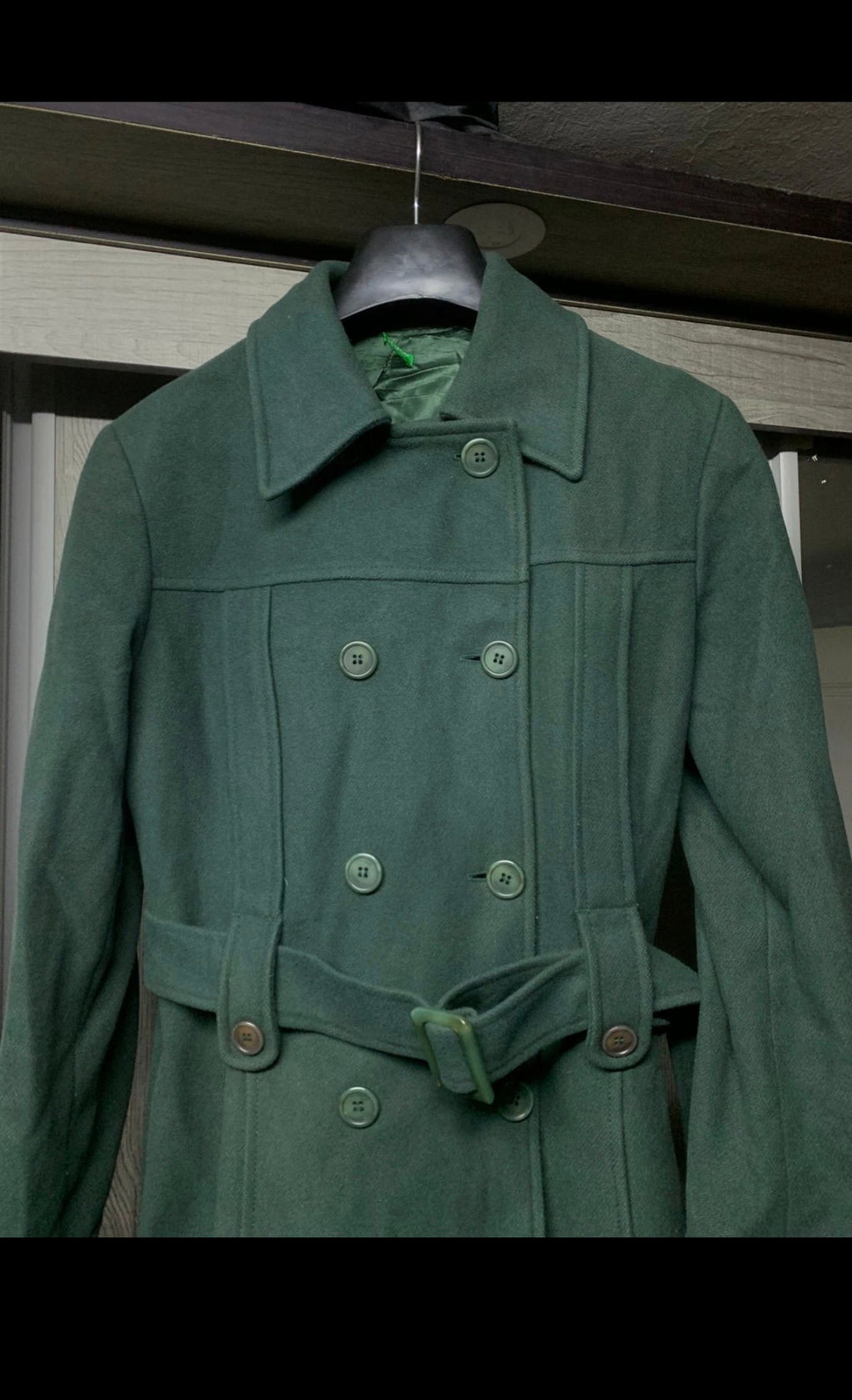 Vintage Superfine wool classic db belted green women's over coat 38 8 M