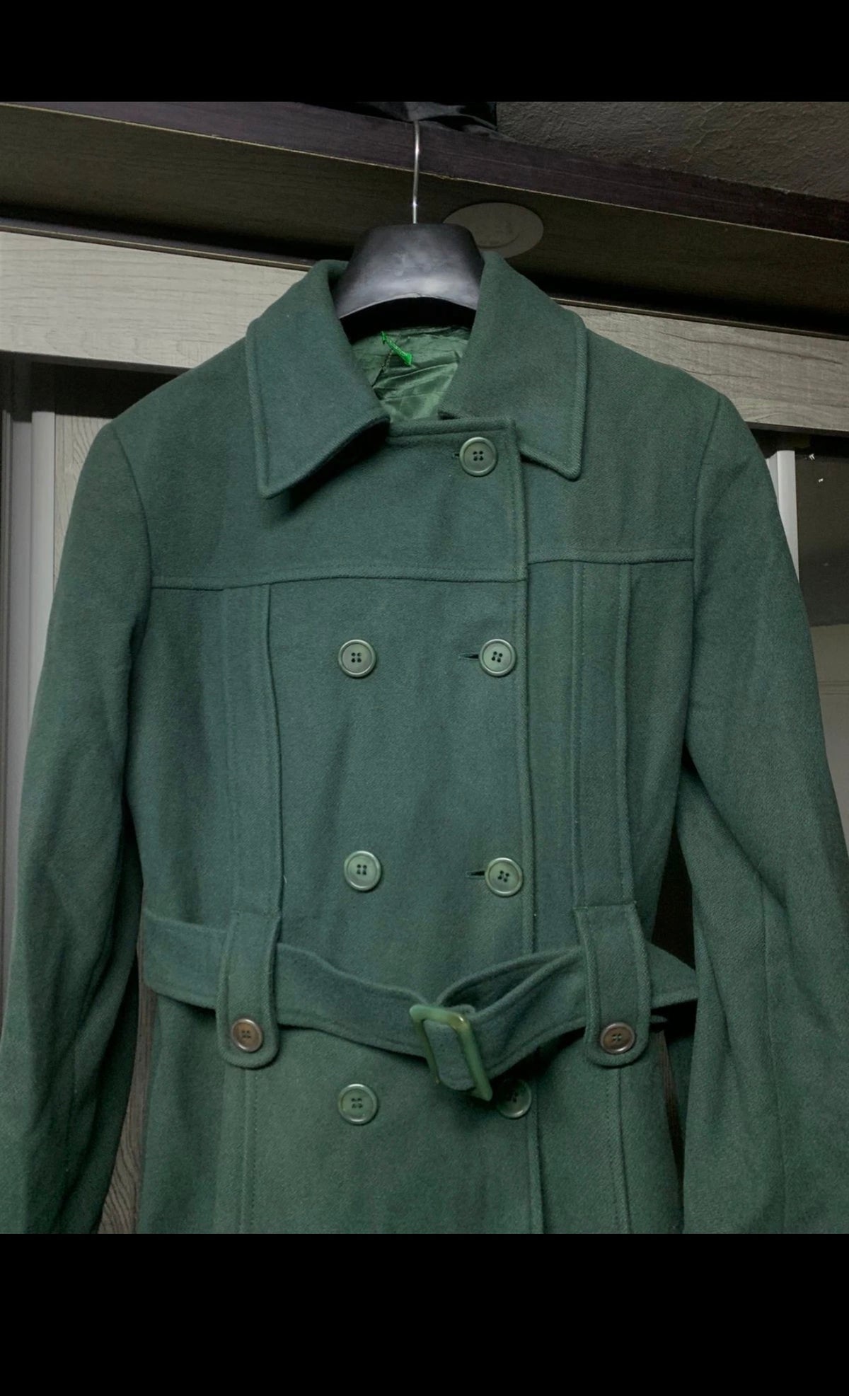 Vintage Superfine wool classic db belted green women's over coat 38 8 M